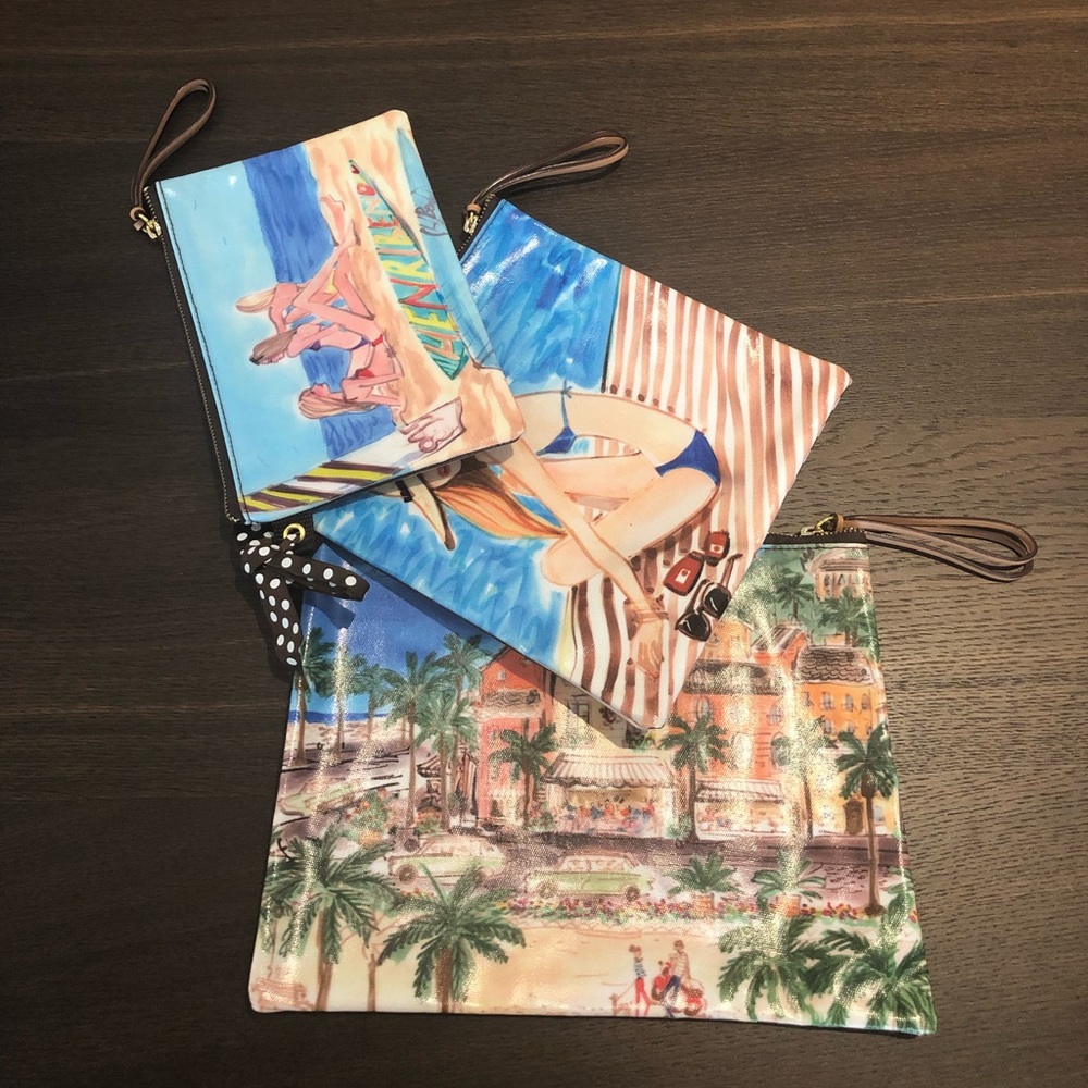 Set of 3 Henri Bendel Beach Watercolor Pouches